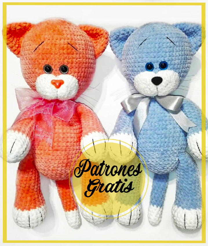 Gato azul y rosa Felpa PDF Amigurumi Patrón Gratis en Español