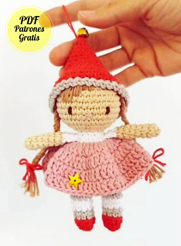 Muñeca de adorno de árbol de Navidad Muñeca PDF Patrón gratis Muñeca de adorno de árbol de Navidad Muñeca PDF Patrón gratis